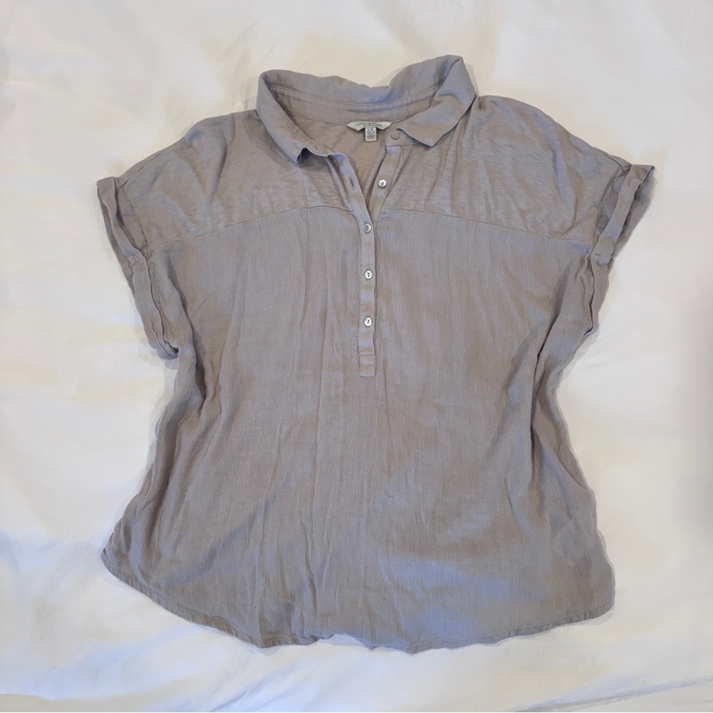Lucky Brand Linen Tone Button Down Top, Cotton and Modal Blend Blouse